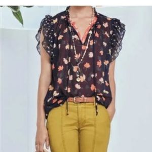 CABi 5522 Spring Poppy Floral Ruffle Blouse Size Large